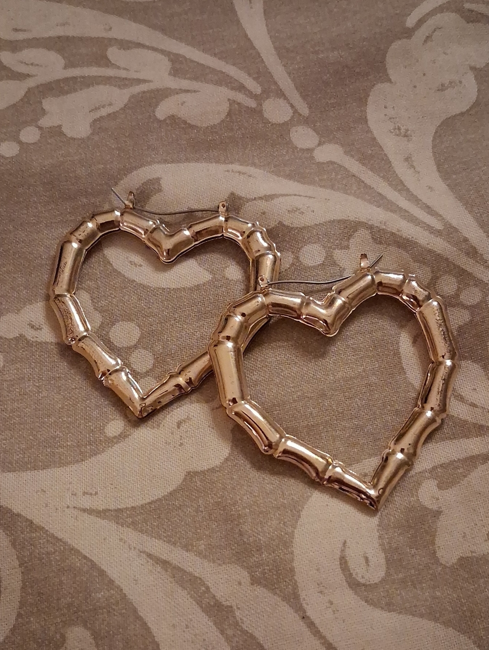 Faux Gold Heart Bamboo Earrings